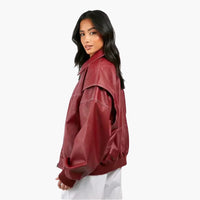 Damen Oversized Jacke mit langen Ärmeln und Kontrastnähten – Rot
