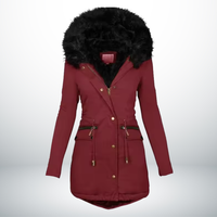 Zynro™ - Entspannte Mittellange Winterjacke mit Kapuze und Weichem Kragen – Rot