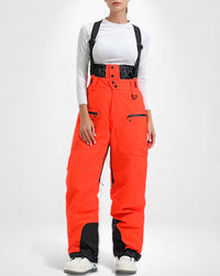 Wasserdichte Skihose für Damen mit hoher Taille und verstellbaren Trägern – Orange