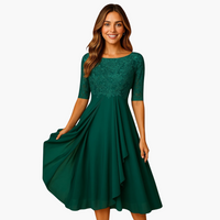 Lore | Midikleid mit Spitzenärmeln – Dunkelgrün
