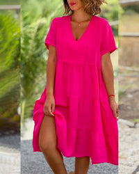Lucy | Elegantes Kurzarm-Sommerkleid – Rosa