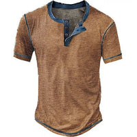 Lässiges Henley Oberteil Im Retro Farbblock Stil für Herren – Camel