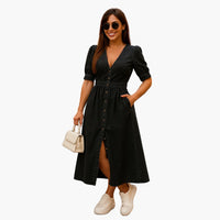 Sabine | Elegantes und Bequemes Kleid – Schwarz
