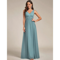 Damen Plissee-Kleid mit V-Ausschnitt | Maxi – Blau 2