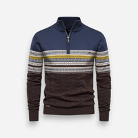 Half Zip Pullover Sweater mit Retro-Muster für Herren – Blau