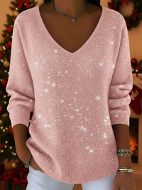 Aleada™ – Eleganter Festtagspullover mit V-Ausschnitt – Rosa