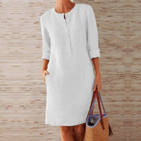 Damen Langarm Bequeme Kleid | Midi – Weiß