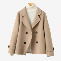 Klassische doppelreihige Wolljacke für Frauen – Hellbraun