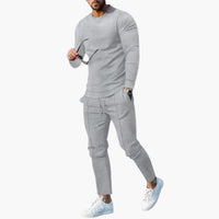 Zweiteiliges Herren-Set für Frühling und Herbst mit Langarmshirt – Grau