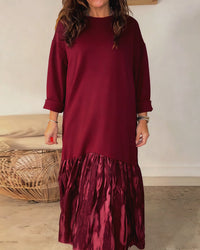 Dragica – Kleid Mit Rundhalsausschnitt Und Unregelmäßigem Patchwork Drucken – Bordeaux