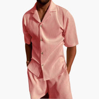 Herren Sommer Set aus strukturiertem Stoff mit Kurzarmhemd – Rosa