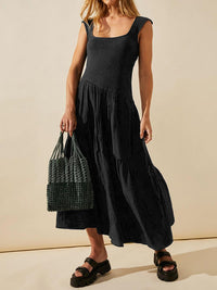 Niomi | Boho-Maxikleid mit quadratischem Ausschnitt – Schwarz