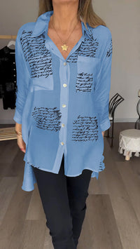 Yvette - Bedrucktes Langarm-Modenshirt – Blau