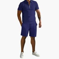Herren Sommer-Zweiteiler mit Half-Zip-Shirt und Shorts – Marine