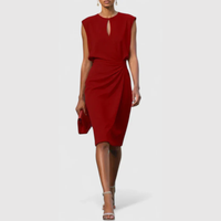 Karla | Damen Midikleid Ärmellos Gerafft Elegant Feminin Business – Rot