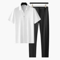 Herren Sommer-Zweiteiler mit Kurzarmhemd und Slim-Fit-Hose – Weiß