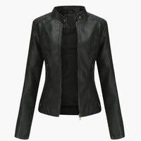 Damen Bikerjacke mit Stehkragen und Reißverschlusstaschen – Schwarz