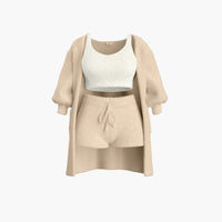Loungewear Set - Damen Strick Outfit 3-teilig mit Cardigan – Beige