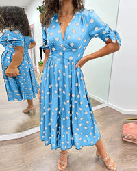 Monique | Elegantes Polka-Dots Kleid – Hellblau