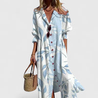 Edith | Damen Blumen Midikleid Knopfleiste Romantic Casual Sommer – Himmelblau