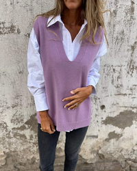YASEMIN - ÄRMELLOSES STRICKWESTE FÜR DAMEN – Lila