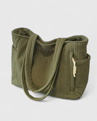 Esme | Luxuriöse gerippte Tote Bag mit Kordel-Detail – Grün