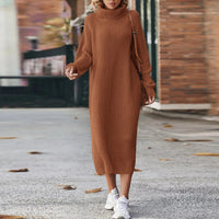 Dina | Langes Strickkleid Damen modern & stilvoll tragbar – Braun