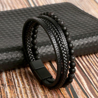 Heidi-Mode - Grandioses Lederarmband Set für Männer – Schwarz
