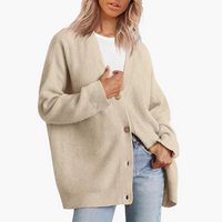 Damen Strickjacke mit V-Ausschnitt und Knopfverschluss – Khaki