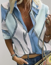Heidi-Mode | Seidenbluse mit Kettenmuster für Damen – Blau