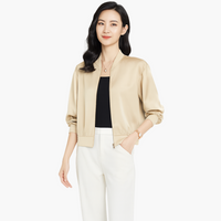 Damen Bomberjacke aus Satin mit Reißverschluss vorne – Beige
