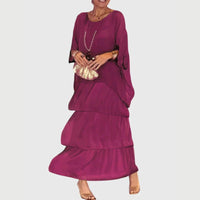 Maja | Damen Boho Maxikleid Geschichtet Lagenlook Romantic Sommer – Rosa-Violett