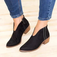 Heidi-Mode | Damen Wildleder Ankle Boots mit Niedrigem Blockabsatz, V-förmiges Design, Reißverschluss – Schwarz