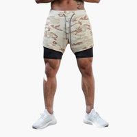 Herren Trainingsshorts mit Innenhose und Kordelzugbund – TarnFarbe Khaki