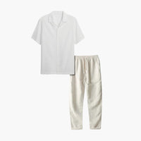 Herren Sommer Schlafanzug Set mit Kurzarmhemd und langer Hose – Weiß