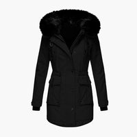 Damen Parka-Jacke mit Kapuze, Knopfverschluss und Pattentaschen – Schwarz