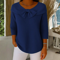 Dorothea | Damen Top Schleifendetail Dreiviertelärmel Feminin Elegant – Dunkelblau