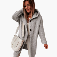 Damen Kapuzen Strickjacke mit offenem Schnitt und langen Ärmeln – Grau