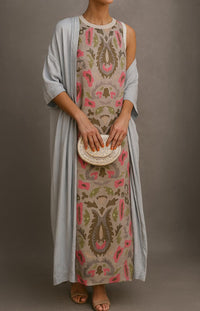 CORVALISSE - Elegantes Maxikleid mit passendem Schal – Helllila