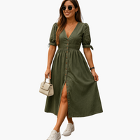 Midi-Kleid mit Knopfleiste - Damenmode für stilvolle Tage – Grün