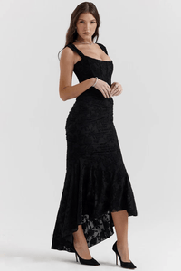 Annika | Damen Korsett Maxikleid Rüschen – Elegantes Korsett Maxi Kleid 2026 – Schwarz Arabella