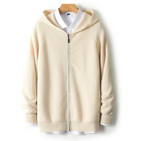 Strickjacke mit Kapuze Reißverschluss – Beige