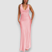 Zahara | Elegantes ärmelloses Abendkleid V-Ausschnitt – Rosa