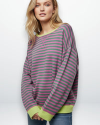 Gestreiftes Oversized Longsleeve für Damen mit überschnittenen Schultern – Lila