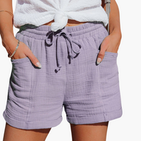 Baumwoll Sommer Shorts für Damen – Leicht mit Taschen & Bund – Lila