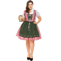 Damen Übergrößen Oktoberfest Dirndl Kleid – Dunkelgrün / Rot