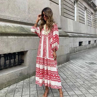 Damen Boho Blumen Bedrucktes Ibiza Kleid | Maxi – Rot 2