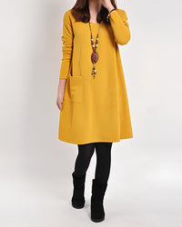 MILA - ZEITLOSES KLEID MIT EINER TASCHE – Gelb