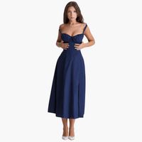 Midi Corsage Sommerkleid für Frauen - Blumenmuster Elegant – Marine