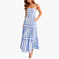 Maxikleid Damen - Gestreiftes Sommerkleid mit Trägern – Blau